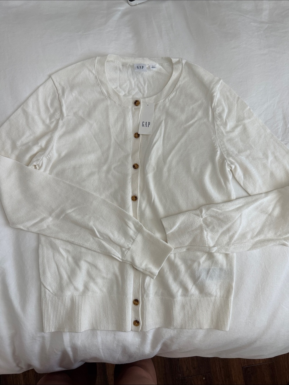 GAP Men's Cream Button-Front Crewneck Cardigan